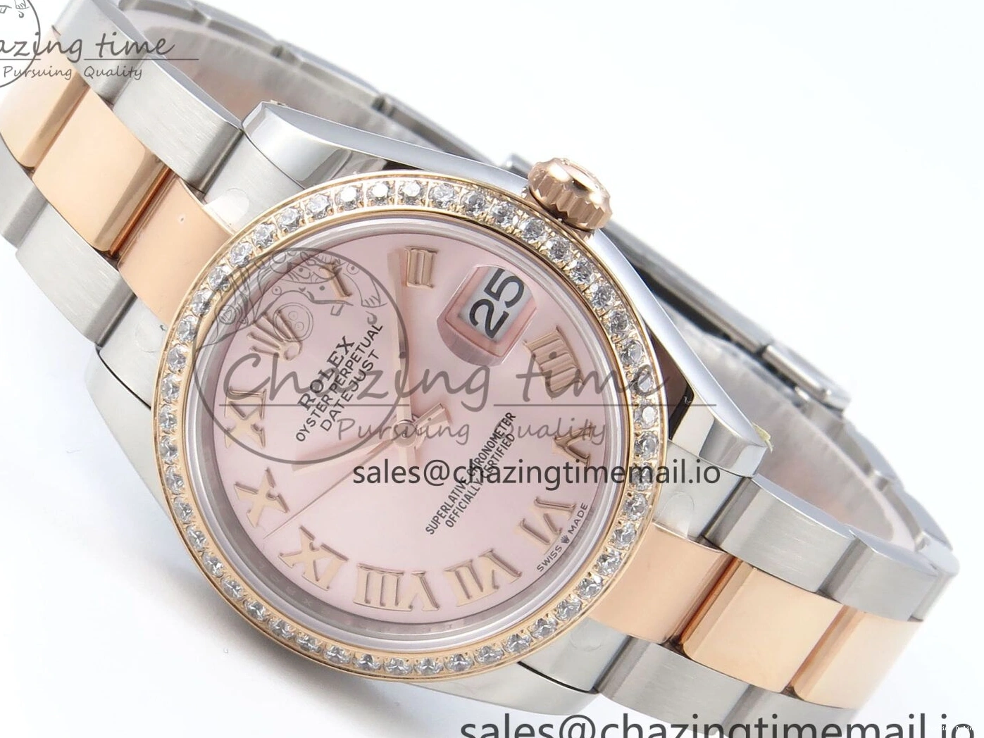 0515 Sleek DateJust 31 278381RBR ARF 1:1 Best Edition 904L Steel RG Roman Dial Diamonds Bezel on SS RG Oyster Bracelet ETA 382